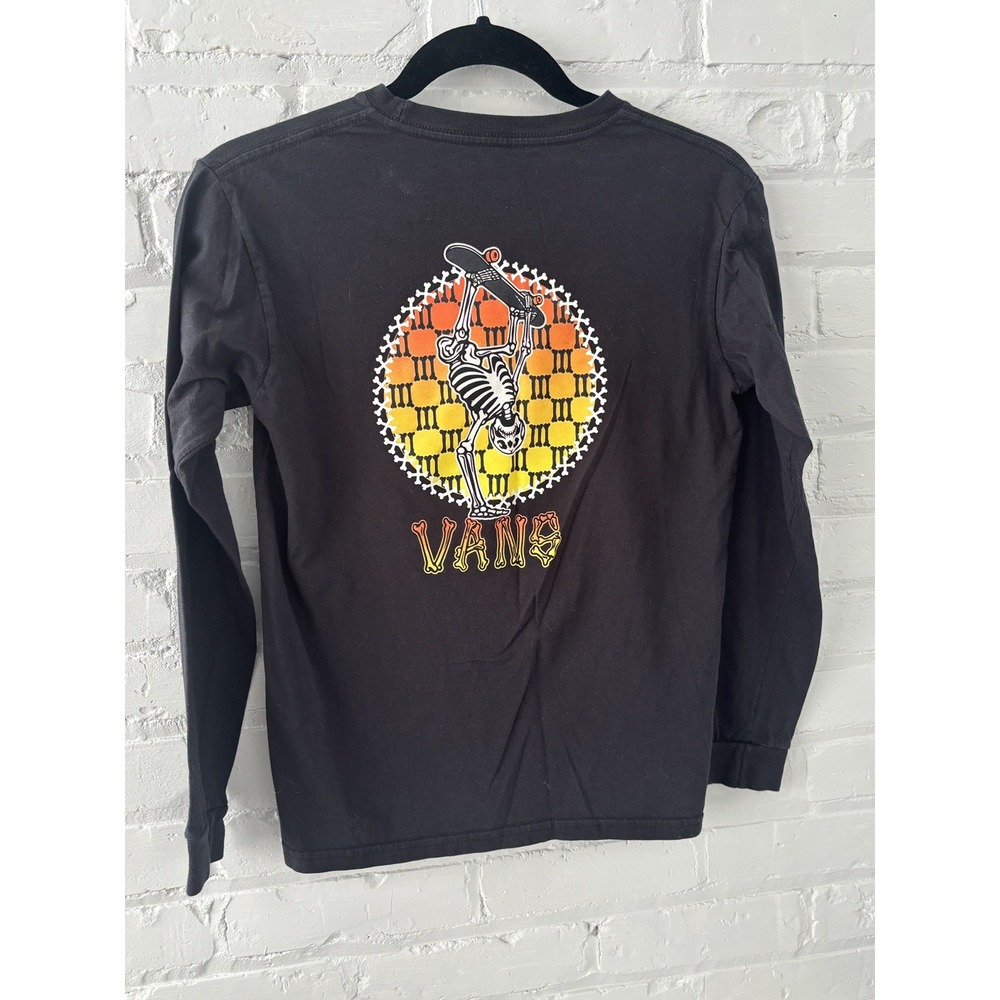 Vans Skateboard Skeleton Halloween Long Sleeve T-Shirt  Black Boys Size M 10-12